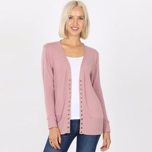 Blush Long Sleeve Snap Button Cardigan